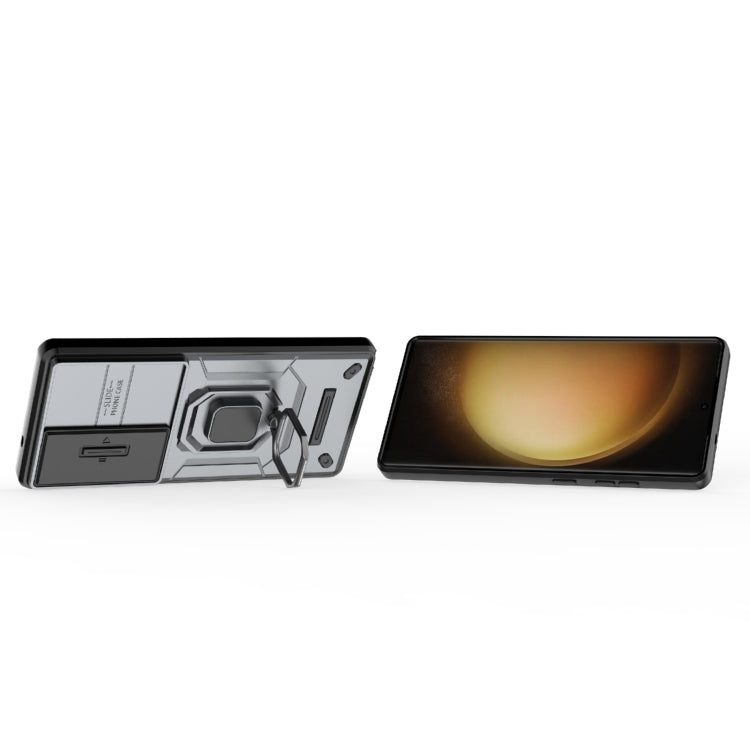 For Samsung Galaxy S25 Ultra 5G Sliding Camshield TPU + PC Shockproof Phone Case with Holder(Grey) by buy2fix