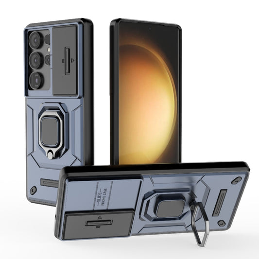 For Samsung Galaxy S25 Ultra 5G Sliding Camshield TPU + PC Shockproof Phone Case with Holder(Blue) by buy2fix