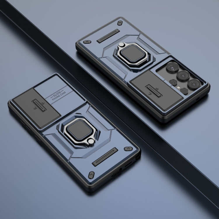 For Samsung Galaxy S25 Ultra 5G Sliding Camshield TPU + PC Shockproof Phone Case with Holder(Blue) by buy2fix