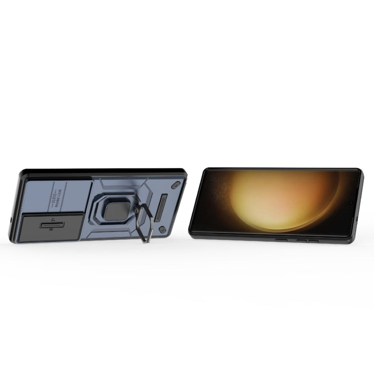 For Samsung Galaxy S25 Ultra 5G Sliding Camshield TPU + PC Shockproof Phone Case with Holder(Blue) by buy2fix