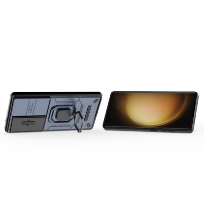 For Samsung Galaxy S25 Ultra 5G Sliding Camshield TPU + PC Shockproof Phone Case with Holder(Blue) by buy2fix