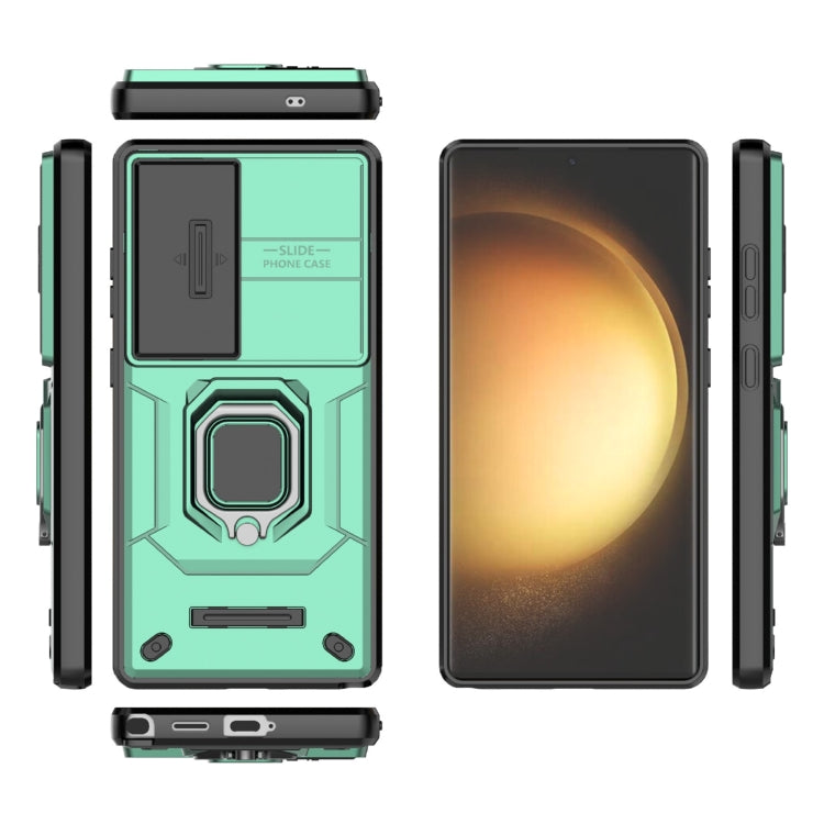 For Samsung Galaxy S25 Ultra 5G Sliding Camshield TPU + PC Shockproof Phone Case with Holder(Green) by buy2fix
