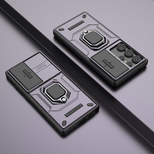 For Samsung Galaxy S25 Ultra 5G Sliding Camshield TPU + PC Shockproof Phone Case with Holder(Purple) by buy2fix