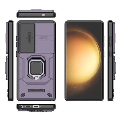For Samsung Galaxy S25 Ultra 5G Sliding Camshield TPU + PC Shockproof Phone Case with Holder(Purple) by buy2fix