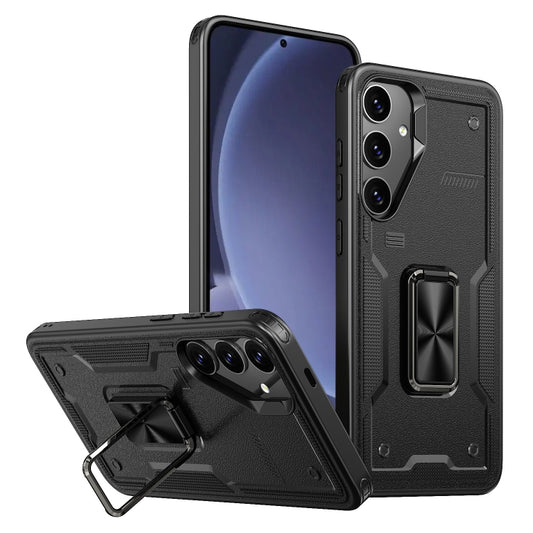 For Samsung Galaxy S25+ 5G Ring Holder PC Hybrid TPU Phone Case(Black) - Galaxy S25+ 5G Cases by buy2fix | Online Shopping UK | buy2fix