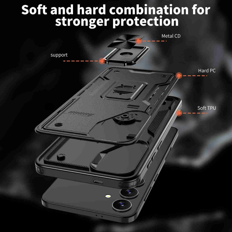 For Samsung Galaxy S25+ 5G Ring Holder PC Hybrid TPU Phone Case(Black) - Galaxy S25+ 5G Cases by buy2fix | Online Shopping UK | buy2fix