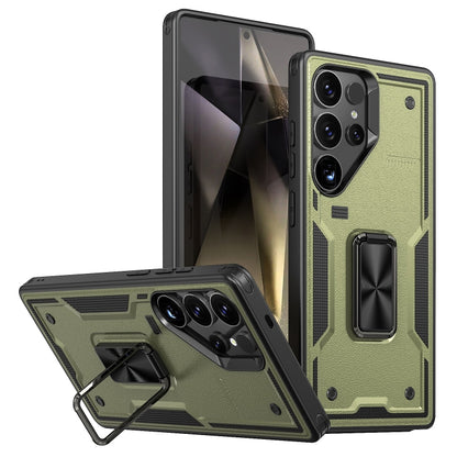 For Samsung Galaxy S25 Ultra 5G Ring Holder PC Hybrid TPU Phone Case(Olive Green) by buy2fix