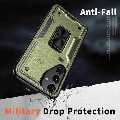 For Samsung Galaxy S25 Ultra 5G Ring Holder PC Hybrid TPU Phone Case(Olive Green) by buy2fix