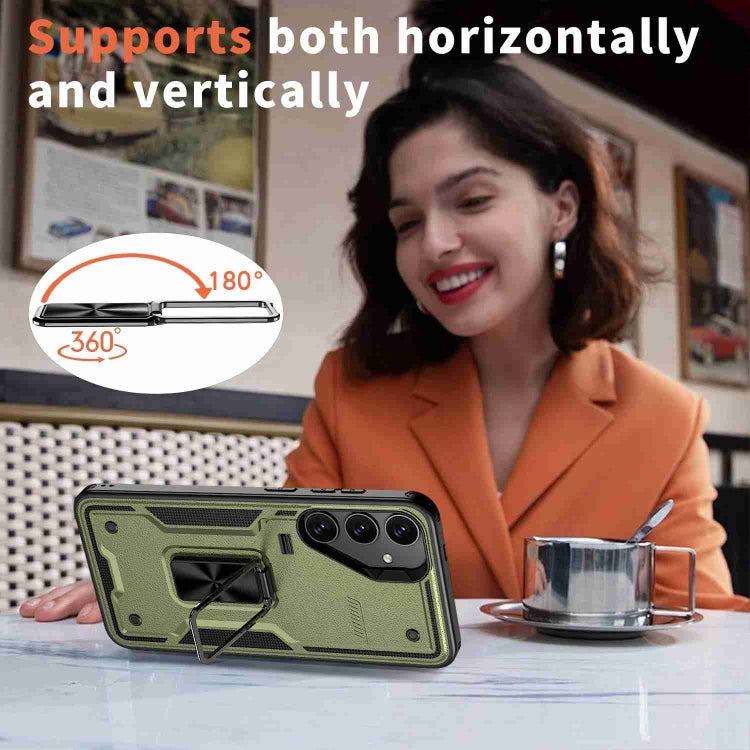 For Samsung Galaxy S25 Ultra 5G Ring Holder PC Hybrid TPU Phone Case(Olive Green) by buy2fix