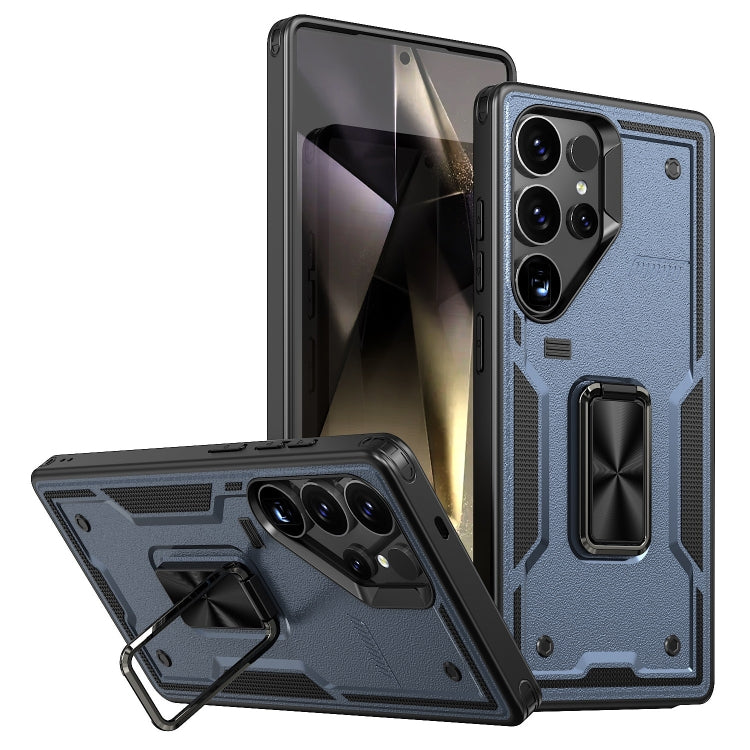 For Samsung Galaxy S25 Ultra 5G Ring Holder PC Hybrid TPU Phone Case(Navy Blue) by buy2fix