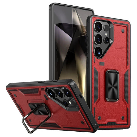 For Samsung Galaxy S25 Ultra 5G Ring Holder PC Hybrid TPU Phone Case(Red) by buy2fix