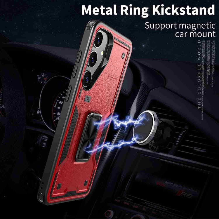 For Samsung Galaxy S25 Ultra 5G Ring Holder PC Hybrid TPU Phone Case(Red) by buy2fix