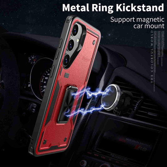For Samsung Galaxy S25 Ultra 5G Ring Holder PC Hybrid TPU Phone Case(Red) by buy2fix