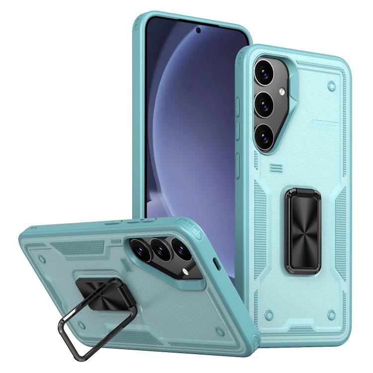 For Samsung Galaxy S25 5G Ring Holder PC Hybrid TPU Phone Case(Blue) by buy2fix