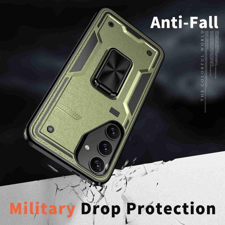 For Samsung Galaxy S25 5G Ring Holder PC Hybrid TPU Phone Case(Olive Green) by buy2fix