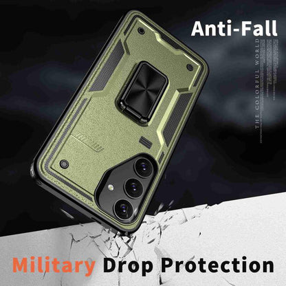 For Samsung Galaxy S25 5G Ring Holder PC Hybrid TPU Phone Case(Olive Green) by buy2fix