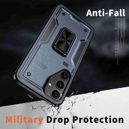 For Samsung Galaxy S25 5G Ring Holder PC Hybrid TPU Phone Case(Navy Blue) by buy2fix