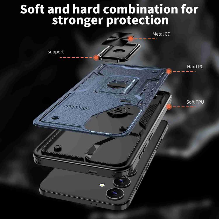 For Samsung Galaxy S25 5G Ring Holder PC Hybrid TPU Phone Case(Navy Blue) by buy2fix