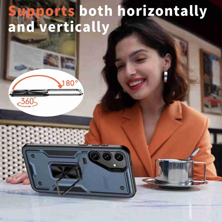 For Samsung Galaxy S25 5G Ring Holder PC Hybrid TPU Phone Case(Navy Blue) by buy2fix