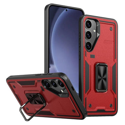 For Samsung Galaxy S25 5G Ring Holder PC Hybrid TPU Phone Case(Red) by buy2fix