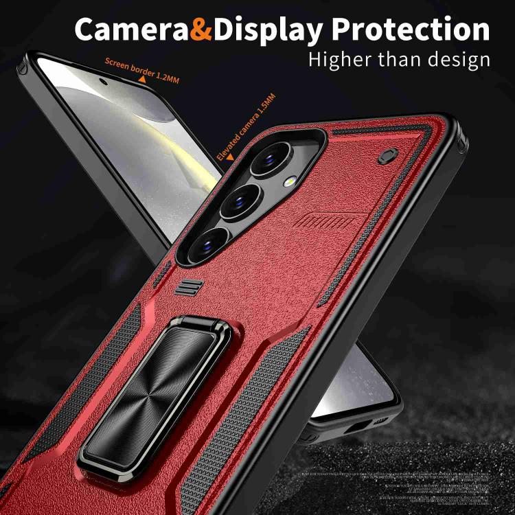 For Samsung Galaxy S25 5G Ring Holder PC Hybrid TPU Phone Case(Red) by buy2fix