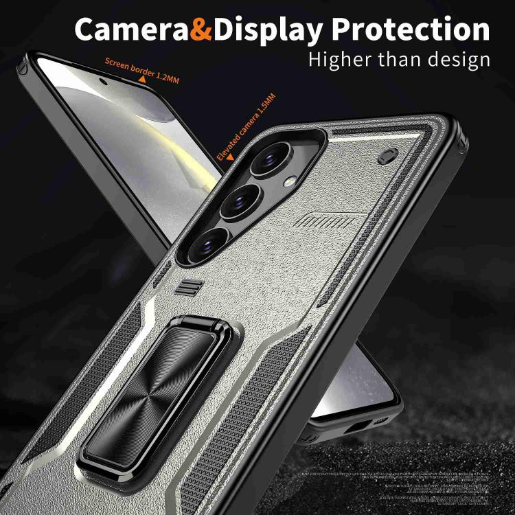 For Samsung Galaxy S25 5G Ring Holder PC Hybrid TPU Phone Case(Titanium Grey) by buy2fix