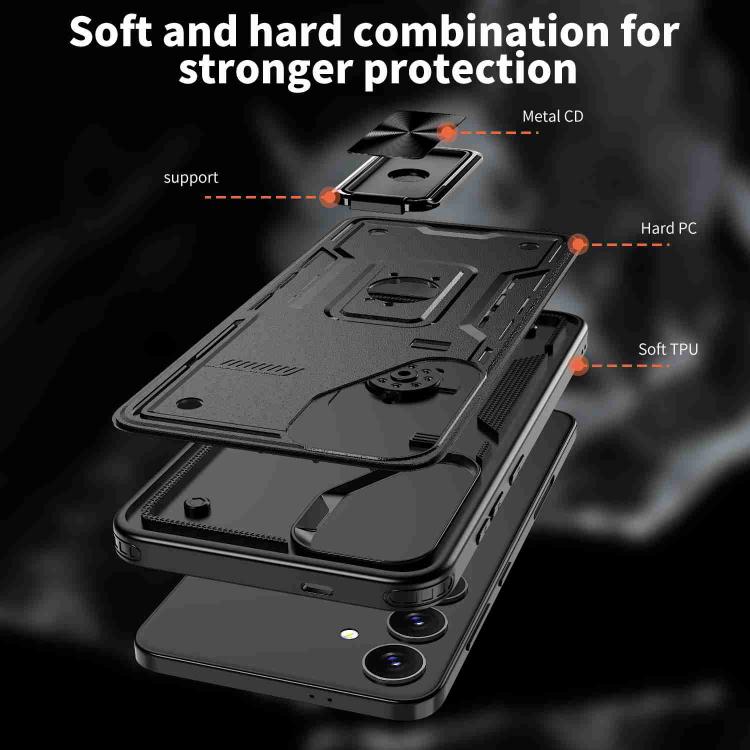 For Samsung Galaxy S25 5G Ring Holder PC Hybrid TPU Phone Case(Black) by buy2fix