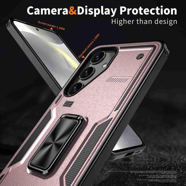 For Samsung Galaxy S25 5G Ring Holder PC Hybrid TPU Phone Case(Rose Gold) by buy2fix
