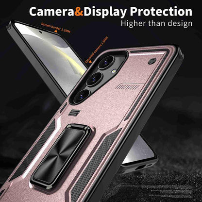 For Samsung Galaxy S25 5G Ring Holder PC Hybrid TPU Phone Case(Rose Gold) by buy2fix