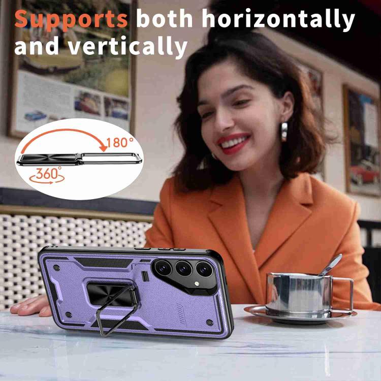 For Samsung Galaxy S25 5G Ring Holder PC Hybrid TPU Phone Case(Purple) by buy2fix