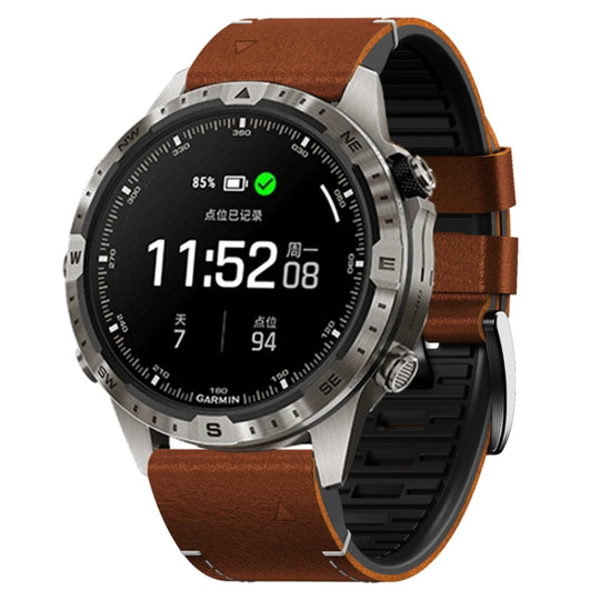 For Garmin 22mm Silicone Leather Quick Release Watch Band(Brown)