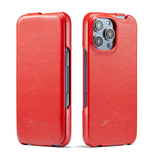 For iPhone 16 Pro Max Fierre Shann 64 Texture Vertical Flip PU Leather Phone Case(Red) by FIERRE SHANN