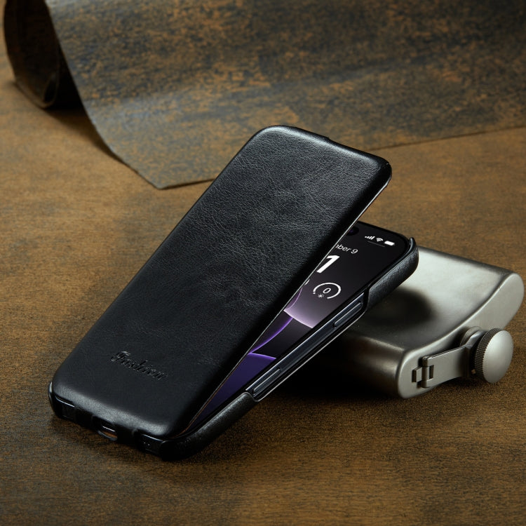 For iPhone 16 Pro Max Fierre Shann 64 Texture Vertical Flip PU Leather Phone Case(Black) by FIERRE SHANN