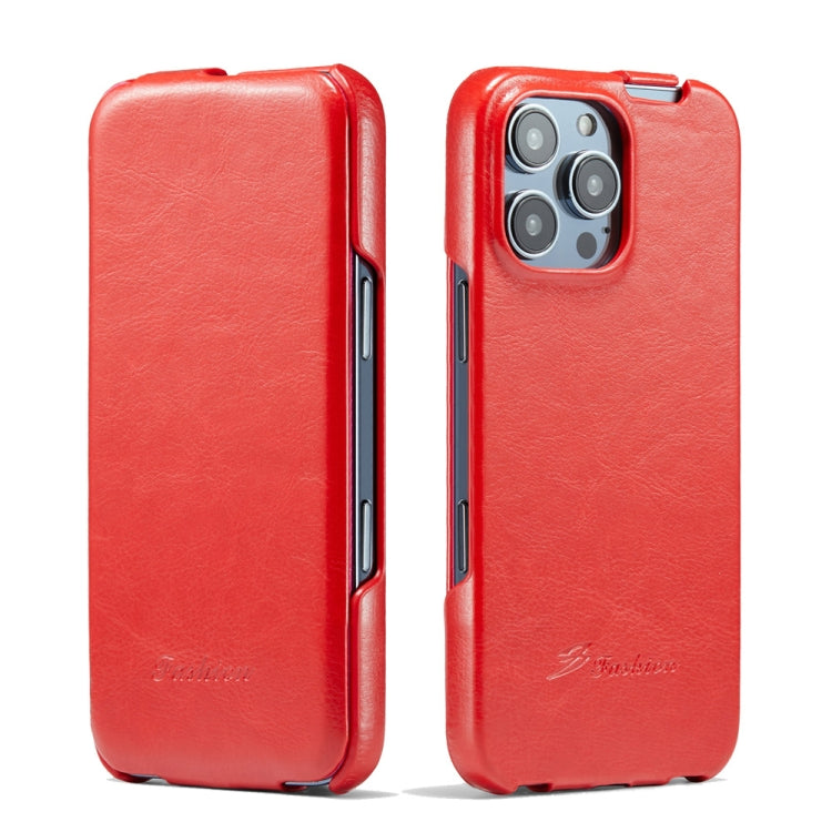 For iPhone 16 Pro Fierre Shann 64 Texture Vertical Flip PU Leather Phone Case(Red) by FIERRE SHANN