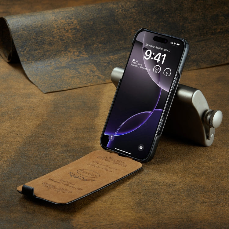 For iPhone 16 Pro Fierre Shann 64 Texture Vertical Flip PU Leather Phone Case(Black) by FIERRE SHANN