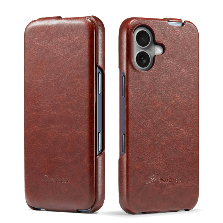 For iPhone 16 Plus Fierre Shann 64 Texture Vertical Flip PU Leather Phone Case(Brown) - iPhone 16 Plus Cases by FIERRE SHANN | Online Shopping UK | buy2fix