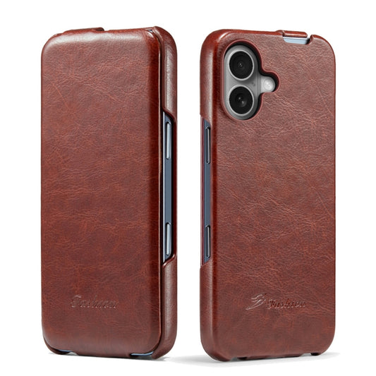 For iPhone 16 Plus Fierre Shann 64 Texture Vertical Flip PU Leather Phone Case(Brown) - iPhone 16 Plus Cases by FIERRE SHANN | Online Shopping UK | buy2fix