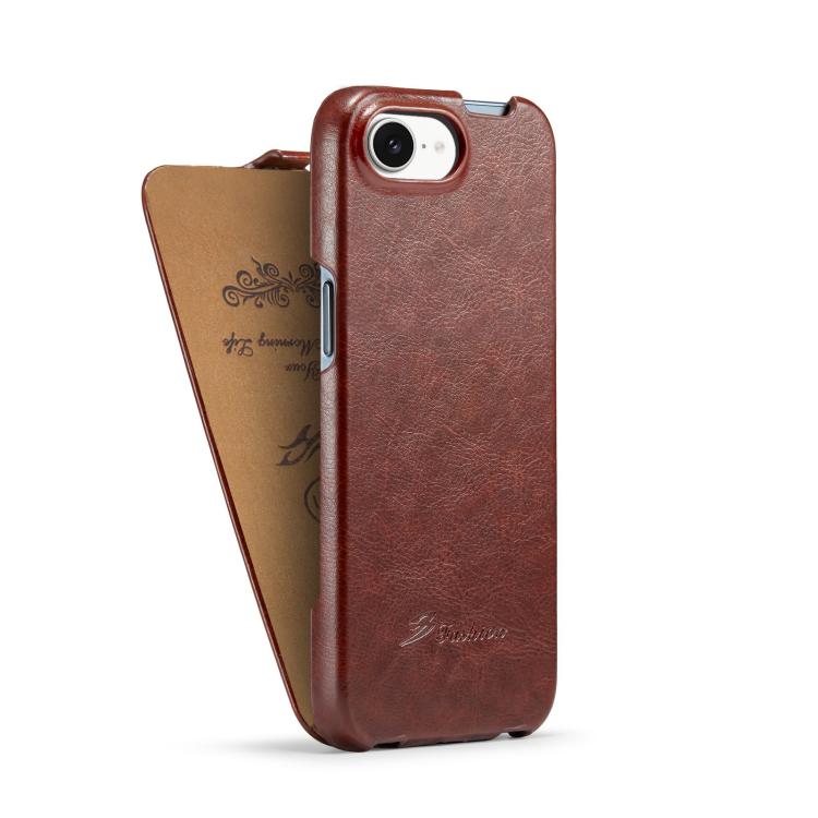 For iPhone 16e Fierre Shann 64 Texture Vertical Flip PU Leather Phone Case(Brown) - iPhone 16e Cases by FIERRE SHANN | Online Shopping UK | buy2fix