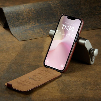 For iPhone 16e Fierre Shann 64 Texture Vertical Flip PU Leather Phone Case(Brown) - iPhone 16e Cases by FIERRE SHANN | Online Shopping UK | buy2fix