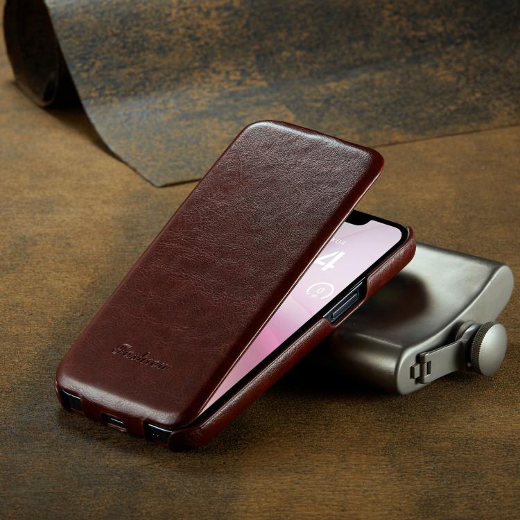 For iPhone 16e Fierre Shann 64 Texture Vertical Flip PU Leather Phone Case(Brown) - iPhone 16e Cases by FIERRE SHANN | Online Shopping UK | buy2fix