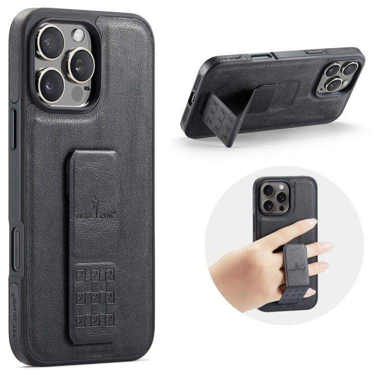 For iPhone 16 Pro Max Fierre Shann Oil Wax Cow Leather Holder Back Phone Case(Black) by FIERRE SHANN