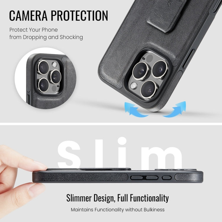 For iPhone 16 Pro Max Fierre Shann Oil Wax Cow Leather Holder Back Phone Case(Black) by FIERRE SHANN