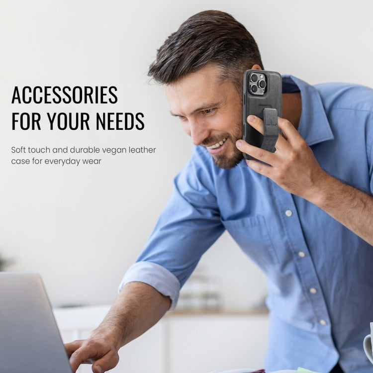 For iPhone 16 Pro Max Fierre Shann Oil Wax Cow Leather Holder Back Phone Case(Black) by FIERRE SHANN