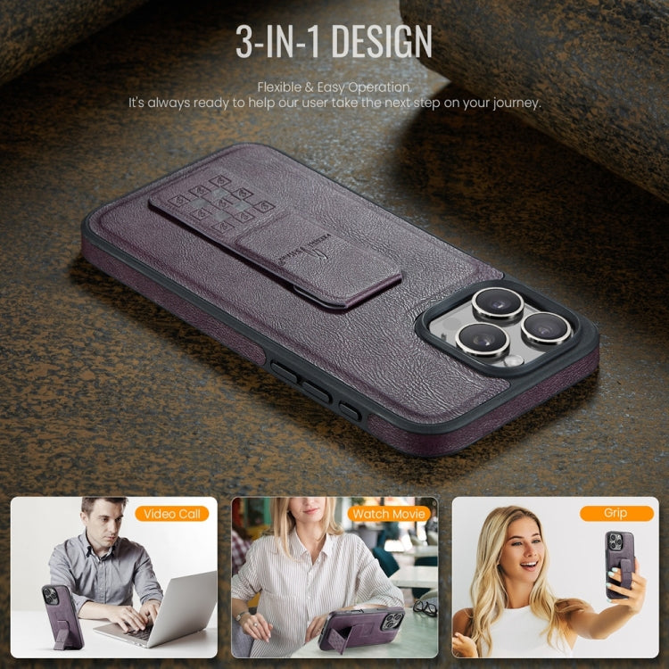 For iPhone 16 Pro Max Fierre Shann Oil Wax Cow Leather Holder Back Phone Case(Purple) by FIERRE SHANN