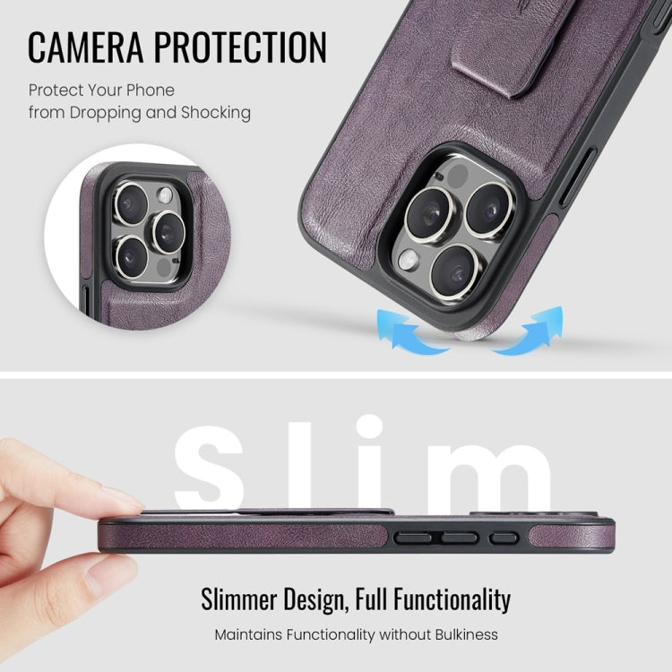 For iPhone 16 Pro Max Fierre Shann Oil Wax Cow Leather Holder Back Phone Case(Purple) by FIERRE SHANN