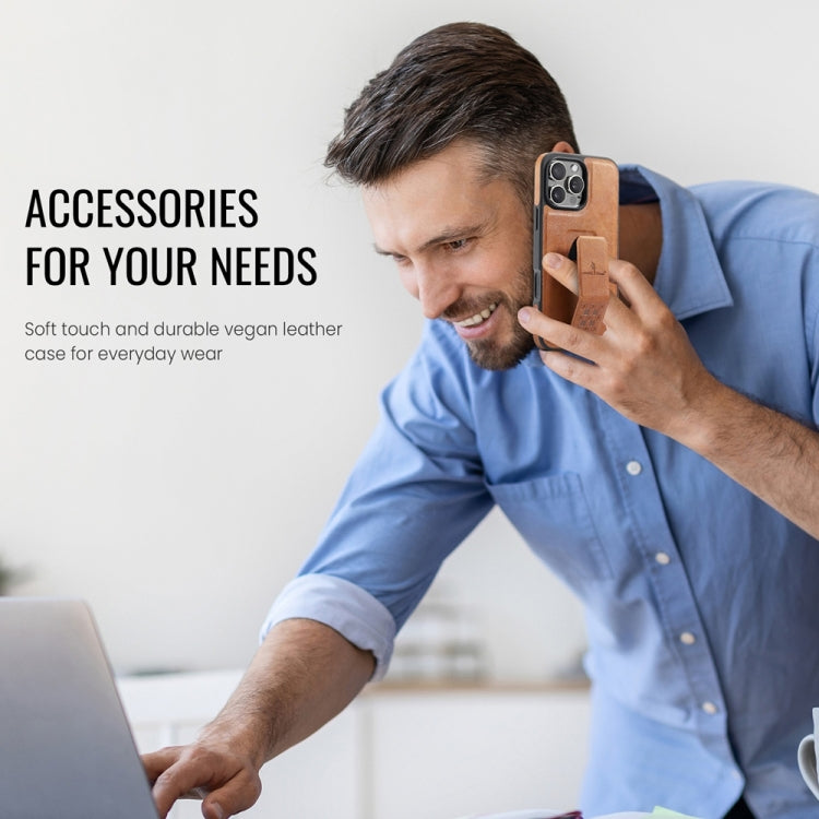 For iPhone 16 Pro Max Fierre Shann Oil Wax Cow Leather Holder Back Phone Case(Brown) by FIERRE SHANN