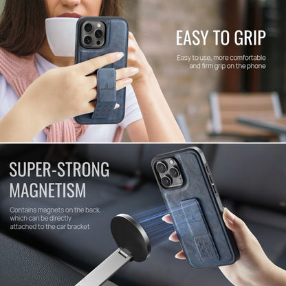 For iPhone 16 Pro Fierre Shann Oil Wax Cow Leather Holder Back Phone Case(Blue) by FIERRE SHANN