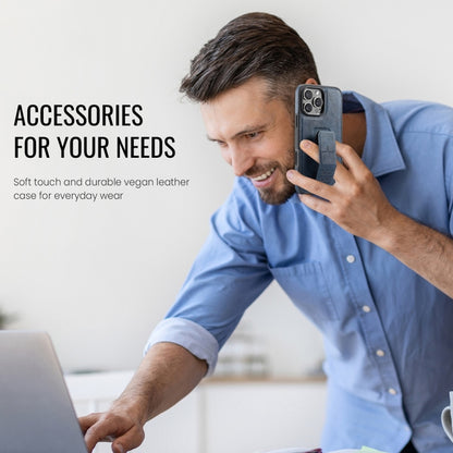 For iPhone 16 Pro Fierre Shann Oil Wax Cow Leather Holder Back Phone Case(Blue) by FIERRE SHANN