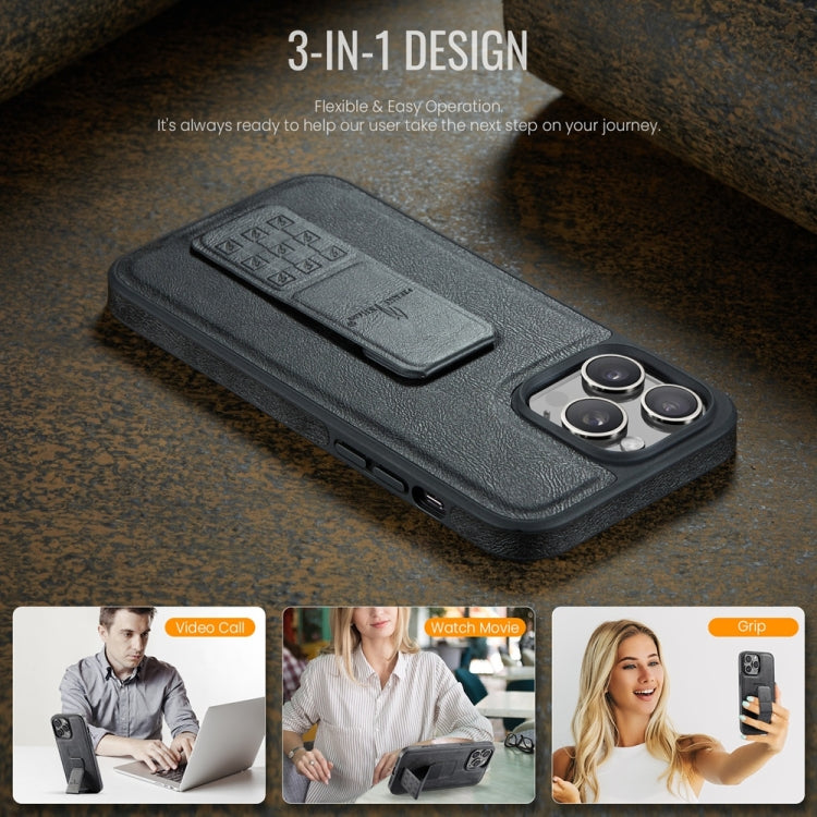 For iPhone 15 Pro Max Fierre Shann Oil Wax Cow Leather Holder Back Phone Case(Black) - iPhone 15 Pro Max Cases by FIERRE SHANN | Online Shopping UK | buy2fix