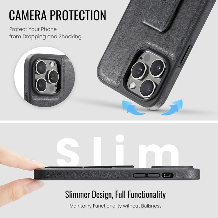 For iPhone 15 Pro Max Fierre Shann Oil Wax Cow Leather Holder Back Phone Case(Black) - iPhone 15 Pro Max Cases by FIERRE SHANN | Online Shopping UK | buy2fix